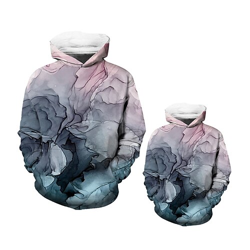 

Dad and Son Hoodie Graphic Patterned Street Print Blue Long Sleeve Active Matching Outfits