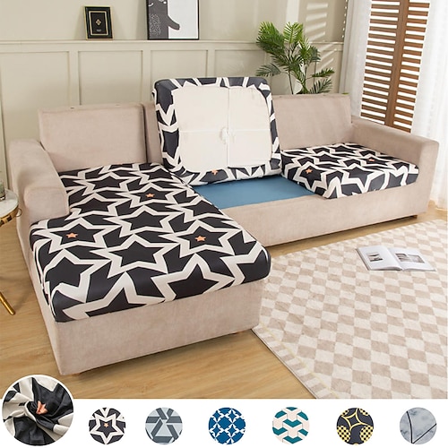 

Stretch Sofa Seat Cushion Cover Slipcover Elastic Couch Armchair Loveseat 4 or 3 Seater Geometric Pattern Soft Durable Washable