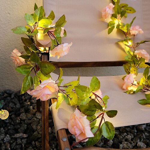 

Rose Rattan Leaves Fairy String Lights 2m 20LED Room Wedding Decoration Rose Lights Festival Battery Box Lantern Holiday Party Garden Decoration