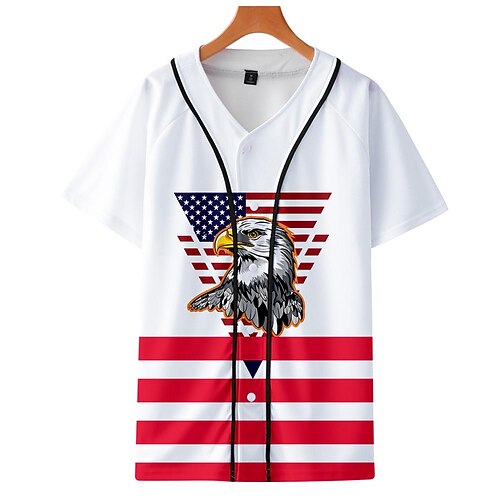 

Baseball Jersey Button Shirt for Men Women Independence Day Patriotic 3D Printed Athleisure Streetwear Short-Sleeved Baseball Uniform