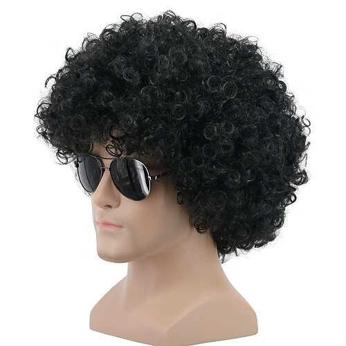 

Funny mens Wig Short Black Fluffy Disco Afro Wigs Synthetic Cosplay Fancy Funny Wigs for Unisex Men Women Wigs