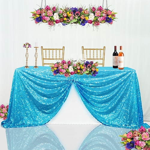 

Sequin Tablecloths 47x82Inch Aqua Blue Sparkly Table Overlay Table Decor for Baby Shower Party Birthday Wedding Dinner Meeting Events