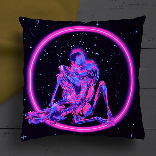 

Halloween UV Reactive Cushion Cover 1PC Soft Decorative Skull Square Throw Pillow Cover Cushion Case Pillowcase for Bedroom Livingroom Superior Quality Machine Washable Indoor Cushion for Sofa Couch Bed Chair