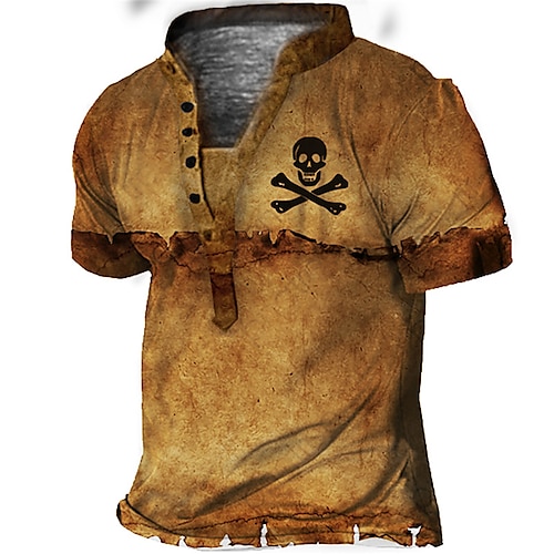 

Herren T Shirt Henley Shirt Tee Graphic Totenkopf Motiv Ständer Braun 3D-Druck Übergröße Outdoor Täglich Kurzarm Button-Down Bedruckt Bekleidung Basic Designer Casual Groß und hoch / Sommer / Sommer