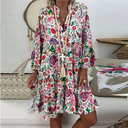 

Women's Loungewear Dress Nighty Flower Fashion Comfort Home Street Polyester V Wire Long Sleeve Fall Spring Green Pink