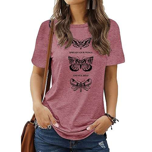 

Women's T shirt Tee Basic Print Butterfly Animals Round Neck T-shirt Sleeve Stard Summer Blue Dark Red Dark Pink Dark Green Dark Gray