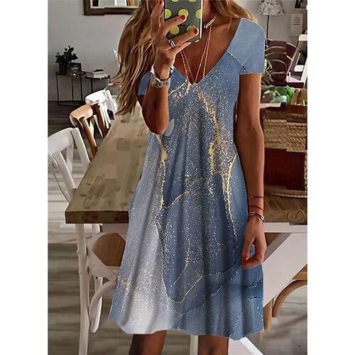 

Mulheres Vestido casual Vestido de turno Verde Azul Azul Claro Manga Curta Floral Imprimir Primavera Verão Decote V 2022 S M L XL XXL 3XL