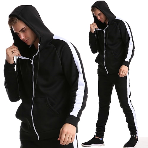 

Men's Tracksuit 2 Piece Cowl Neck Fleece Patchwork Sport Athleisure Clothing Suit Long Sleeve Warm Breathable Quick Dry Soft Comfortable Everyday Use Street Casual Athleisure Daily Activewear