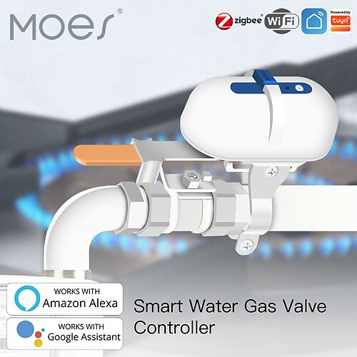 

Tuya Smart WiFi ZigBee Water Gas Pipeline Auto Shut OFF Valve Controller Smart Life APP Remote Control Home Automation with Water Leakage Sensor Alexa Google Home Compatible