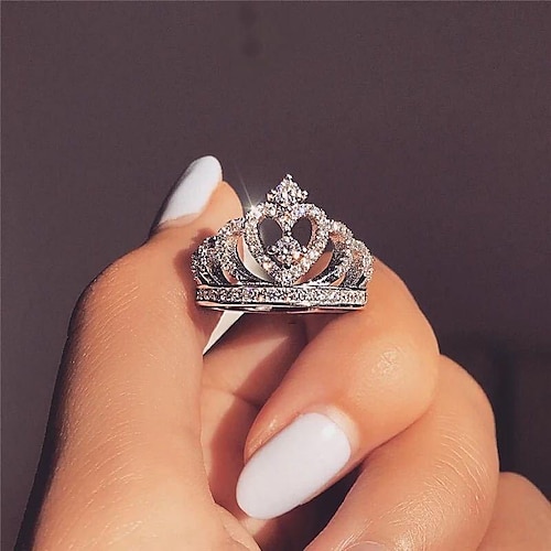 

Women's Crown Ring Fashion Silver Jewelry Ring Creative Hand Jewelry Crown Zircon Ring Female