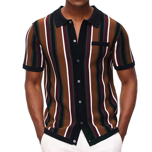 

Men's Collar Polo Shirt Knit Polo Sweater Golf Shirt Striped Turndown Brown Print Outdoor Street Short Sleeve Button-Down Print Clothing Apparel Casual Breathable Comfortable / Summer / Spring