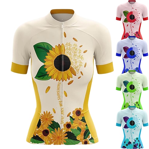 

21Grams Women's Cycling Jersey Short Sleeve Bike Top with 3 Rear Pockets Mountain Bike MTB Road Bike Cycling Breathable Quick Dry Moisture Wicking Reflective Strips Green Yellow Sky Blue Polyester