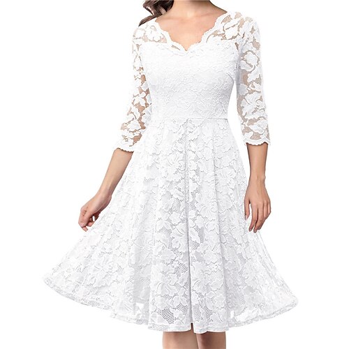 

Women's Party Dress Lace Dress Swing Dress Black Wine White 3/4 Length Sleeve Pure Color Lace Winter Fall Autumn V Neck Modern 2022 S M L XL