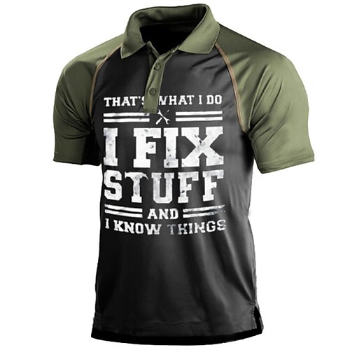 

Men's Collar Polo Shirt Golf Shirt Letter Turndown Dark Green 3D Print Street Daily Short Sleeve 3D Button-Down Clothing Apparel Fashion Casual Breathable Comfortable / Beach