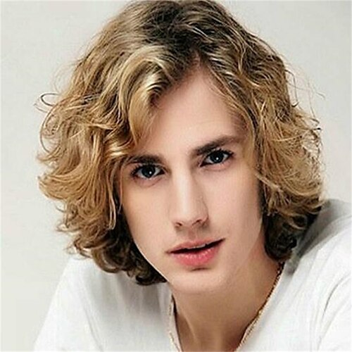 

Mens Wigs Synthetic Hair Wigs Blonde Wavy Wigs