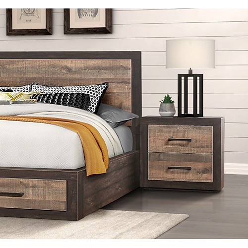 

Contemporary Style Bedroom Nightstand Natural Wood Grain Look Two Tone Finish Bed Side Table Faux Wood Veneer