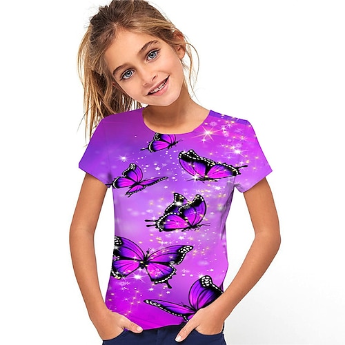 

Kids Girls' T shirt Animal Outdoor 3D Print Short Sleeve Crewneck Active 3-12 Years Spring Purple