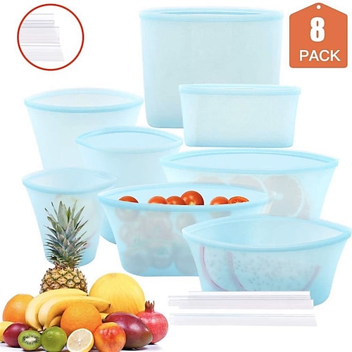 

8-piece Set New Silicone Fresh-keeping Bag Storage Self-sealing Silicone Bowl Refrigerator Food Sealed Food Bag
