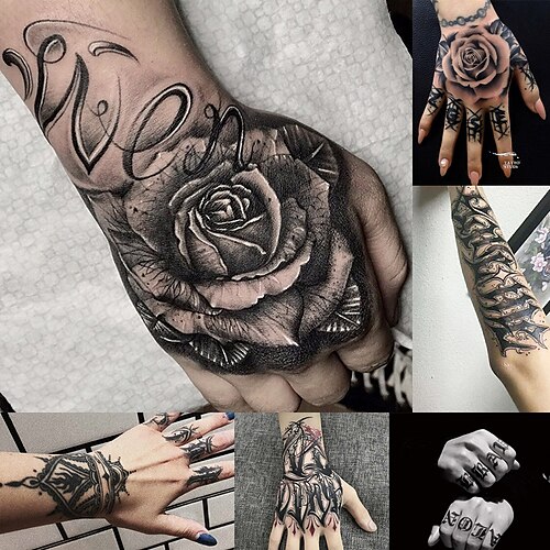 

6 pcs Sun Moon Rose Darkness Fake Tattoo Stickers For Men Women Water Tranfer Decals Temporary Tatoos Body Arm Tatto