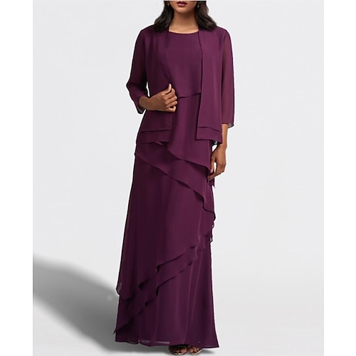 

Spezzato Linea-A Abito da cerimonia per signora Elegante Con decorazione gioiello Lungo Chiffon Senza maniche Stola inclusa con Con balze strutturate Tinta unita 2023