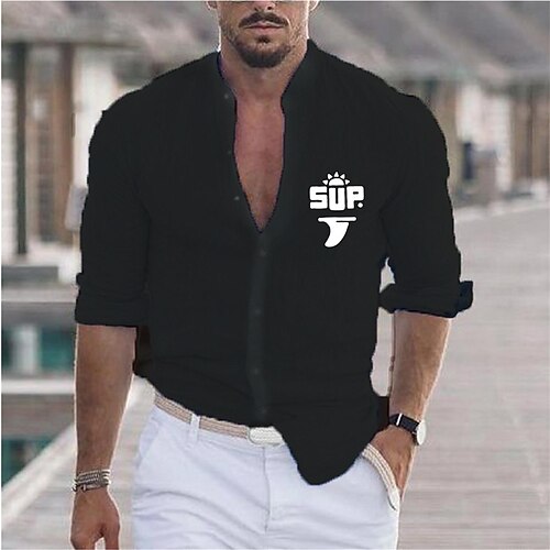 

Men's Shirt Hot Stamping Cartoon Graphic Letter Collar Street Casual Button-Down Print Long Sleeve Tops Designer Casual Fashion Big and Tall White Black Army Green / Summer