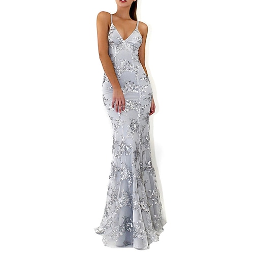 

Women's Party Dress Bodycon Sheath Dress Long Dress Maxi Dress Wine Dark Blue Beige Sleeveless Floral Sequins Spring Summer V Neck Party Evening Party Wedding Guest Slim 2022 S M L XL