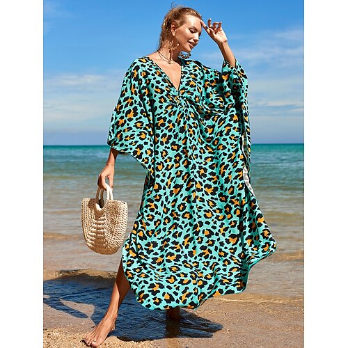 

Damen Hemd Achselzucken Schwarz Blau Braun Leopard Bedruckt Langarm Festtage Strand Brautkleider schlicht Strand Design V Ausschnitt Lang Lockere Passform Einheitsgröße