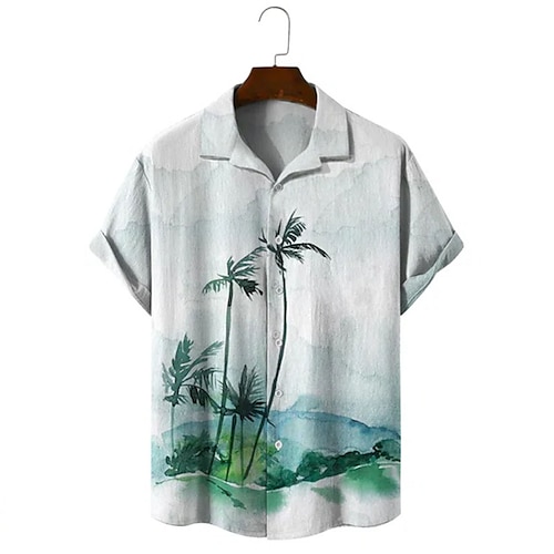 

Herren Hemd Hawaiihemd Sommerhemd Grafik-Shirt Tuschemalerei Umlegekragen Weiß und Grün 3D-Druck Strasse Casual Kurzarm 3D Button-Down Bekleidung Modisch Designer Casual Hawaiianisch / Strand