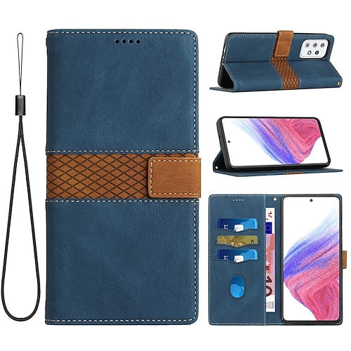 

telefon Etui Til Samsung Galaxy Lommebok-kortveske S23 S22 S21 S20 Plus Ultra A73 A53 A33 Merknad 20 10 med håndleddsstropp Spor for kortholder Magnetisk flipp Ensfarget TPU PU lær