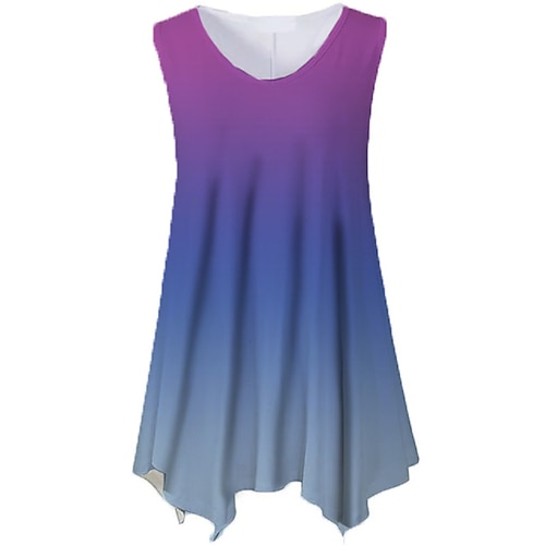 

Women's Plus Size Tops Tank Top Color Gradient Print Sleeveless Crewneck Streetwear Daily Holiday Cotton Spandex Jersey Spring Summer Blue Purple