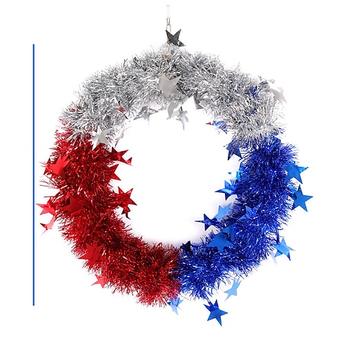 

2PCS American Independent Sunflower Ring Decorative Home Room Store Door Hanging Star Red Blue Silver Wreath