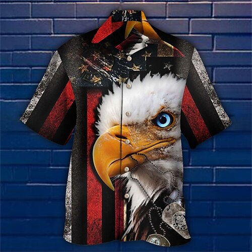 

Men's Shirt Eagle Turndown Street Casual 3D Button-Down Short Sleeve Tops Casual Fashion Comfortable Beach Black and Red