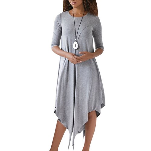 

Women's A Line Dress Maxi long Dress Black Blue Gray Half Sleeve Pure Color Ruched Fall Winter Crew Neck Casual Mature 2022 S M L XL
