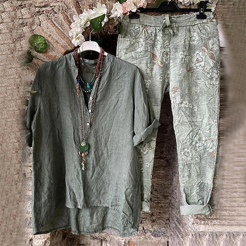 

Women's Loungewear Sets Nighty 2 Pieces Flower Comfort Home Daily Polyester V Wire Short Sleeve Pant Spring Summer Blue Army Green