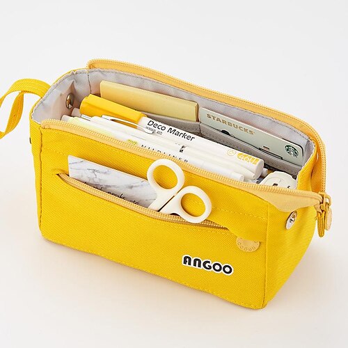 

large-capacity open portable pencil bag japan and south korea simple junior high school students solid color stationery canvas storage pencil bag cross-border