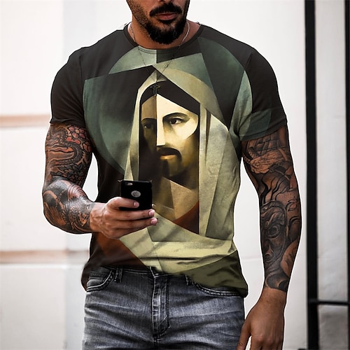 

Hombre Unisexo Camiseta Estampados Cara humana Cuello Barco Verde Trébol Impresión 3D Exterior Calle Manga Corta Estampado Ropa Deportes Design Casual Grande y alto / Verano / Verano