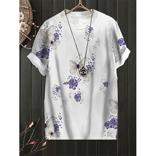 

Women's Plus Size Tops T shirt Tee Floral Butterfly Print Short Sleeve Crewneck Streetwear Daily Sports Cotton Spandex Jersey Spring Summer White Purple