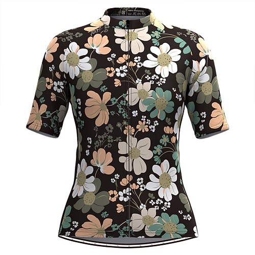

21Grams Women's Short Sleeve Cycling Jersey Bike Top with 3 Rear Pockets Mountain Bike MTB Road Bike Cycling Breathable Quick Dry Moisture Wicking Black Floral Botanical Spandex Polyester Sports