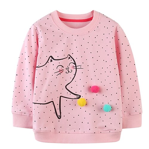 

Børn Pige Sweatshirt Kat Daglig Langærmet Crewneck Yndig Bomuld 2-8 år Efterår Lyserød