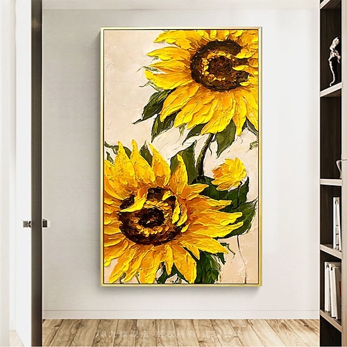 

dipinto a mano dipinto a olio arte della parete astratto giallo sole fiore decorazione della casa arredamento tela arrotolata senza cornice non allungata