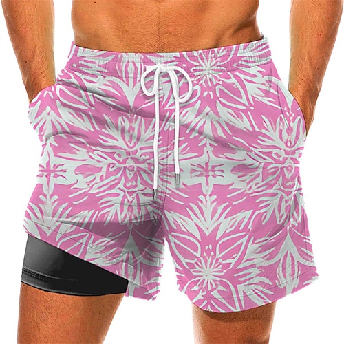 

Men's Swim Trunks Swim Shorts Quick Dry Board Shorts Bathing Suit with Pockets Compression Liner Drawstring Swimming Surfing Beach Water Sports Floral Summer