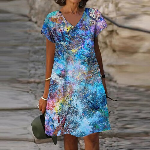 

Women's Shift Dress Knee Length Dress Green Blue Purple Short Sleeve Floral Print Spring Summer V Neck Casual Vacation 2022 S M L XL XXL 3XL