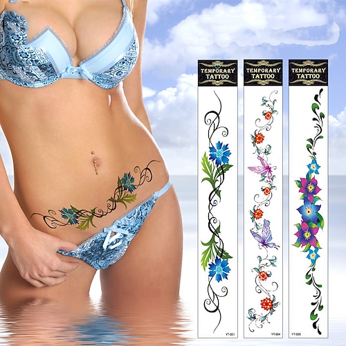 

10 pcs Sexy Woman Fashion Flower Butterfly Waist Sticker Lower Abdomen Tattoo Sticker Sexy Scar Waterproof Sexy Tattoo Sticker