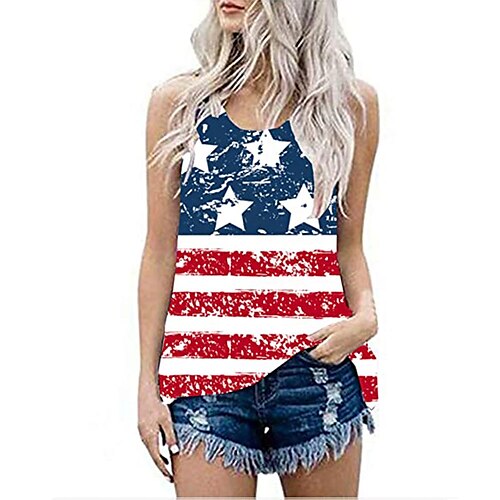 

Women's American Flag Stars and Stripes Weekend Independence Day Tank Top Camis Sleeveless Print U Neck Casual Streetwear Tops Blue Wine Red S / 3D Print