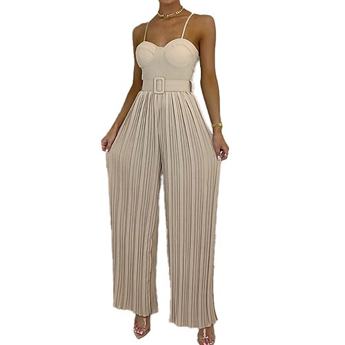 

Women's Jumpsuit Lace up Backless Solid Color Square Neck Streetwear Party Regular Fit Spaghetti Strap Green Yellow White S M L Spring