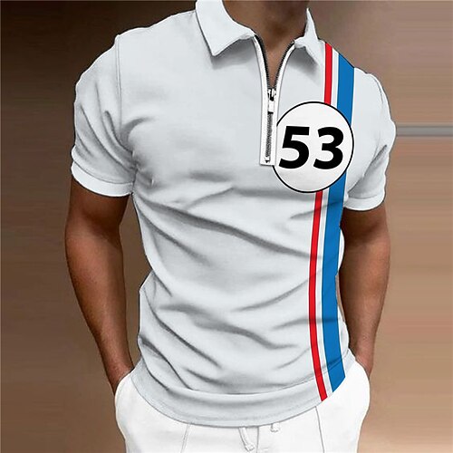 

Men's Collar Polo Shirt Golf Shirt Letter Striped Turndown Gray 3D Print Casual Daily Short Sleeve Zipper Print Clothing Apparel Fashion Designer Casual Breathable / Sports