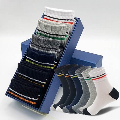 

Men's Crew Socks Office Work Daily Stripes Spandex Nylon Cotton Business Casual 6 Pairs