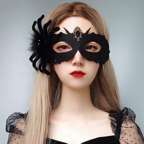 

Halloween Black Spider Death Mask Dance Half Face Male And Female Adult Performance Cover Face Headdress