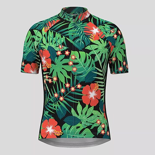 

21Grams Men's Cycling Jersey Short Sleeve Bike Top with 3 Rear Pockets Mountain Bike MTB Road Bike Cycling Breathable Quick Dry Moisture Wicking Reflective Strips Green Floral Botanical Polyester
