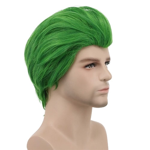 Men Short Straight Green Wig Halloween Cosplay Wig Anime Costume